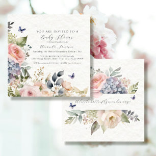 Floral Pink Rose Cottage Tuin Boeket Baby Meisje Kaart