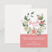 Floral Pink Rose Girl Baby shower Birthday Bedankkaart (Voorkant / Achterkant)