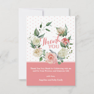 Floral Pink Rose Girl Baby shower Birthday Bedankkaart