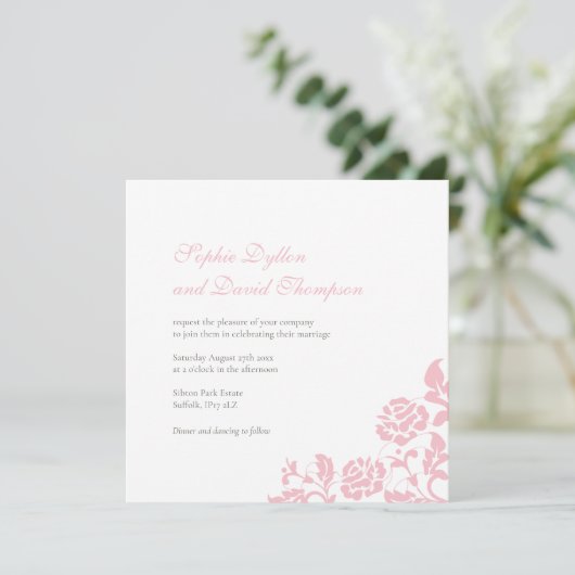 Floral Pink Rose Lace Square Weddenschap Kaart (Staand voorkant)