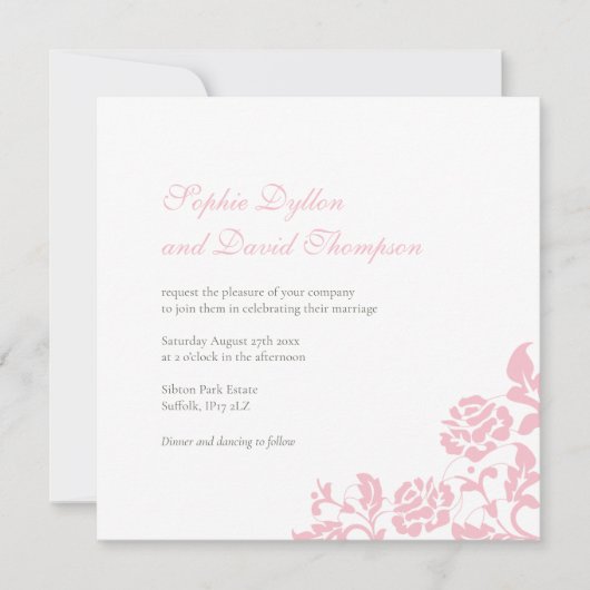  Floral Pink Rose Lace Square Weddenschap Kaart (Voorkant)