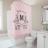 Floral Pink Rose Pattern Monogram Douchegordijn (In situ)