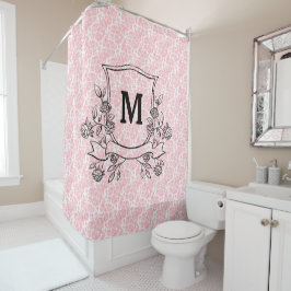 Floral Pink Rose Pattern Monogram Douchegordijn