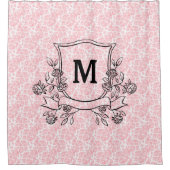 Floral Pink Rose Pattern Monogram Douchegordijn (Voorkant)