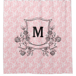 Floral Pink Rose Pattern Monogram Douchegordijn