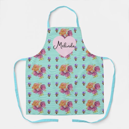 Floral Pink Rose Roses Pattern Aqua Womans Name Schort (Voorkant)