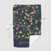Floral Pink Rose Vine Navy Elegant gepersonaliseer Golfhanddoek (Insitu)