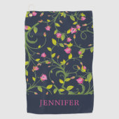 Floral Pink Rose Vine Navy Elegant gepersonaliseer Golfhanddoek (Voorkant)