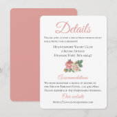 Floral Pink Rose Wedding Routebeschrijving Details Informatiekaartje (Voorkant / Achterkant)