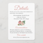 Floral Pink Rose Wedding Routebeschrijving Details Informatiekaartje (Voorkant)
