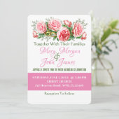 Floral Pink Rose, White & Green Wedding Invitation Kaart (Staand voorkant)