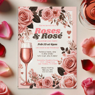 Floral Pink Roses en Rosè Galantine's Day Party Kaart