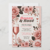Floral Pink Roses en Rosè Galantine's Day Party Kaart (Voorkant)