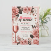 Floral Pink Roses en Rosè Galantine's Day Party Kaart (Staand voorkant)
