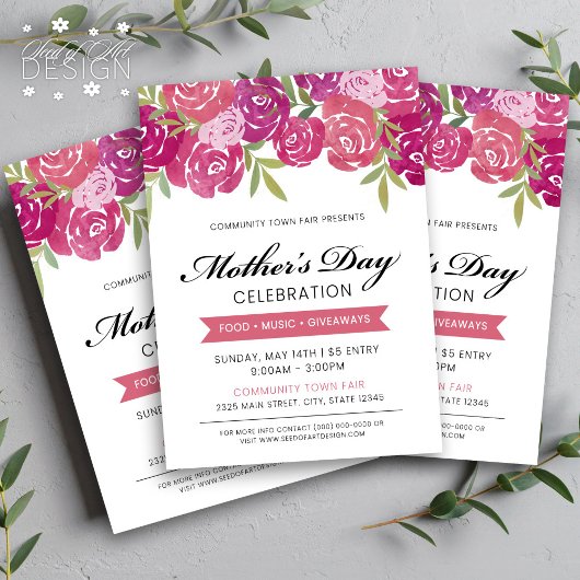 Floral Pink Roses Moederdag viering Flyer