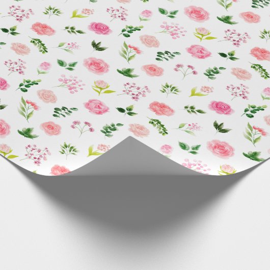 Floral Pink Roses with Foliage Cadeaupapier (Hoek)
