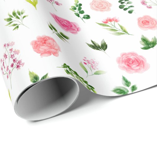 Floral Pink Roses with Foliage Cadeaupapier (Rol Hoek)