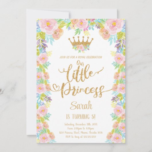 Floral Pink Royal Party Thema voor Meisjes Kaart (Voorkant)