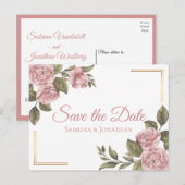 Floral Pink Save the Date Peony Wedding Verloving Aankondigingskaart (Voorkant / Achterkant)