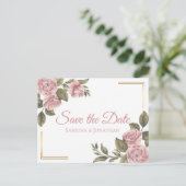 Floral Pink Save the Date Peony Wedding Verloving Aankondigingskaart (Staand voorkant)