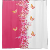 Floral Pink Shower Curtain with Graceful Butterfly Douchegordijn (Voorkant)
