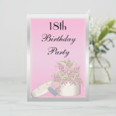 Floral Pink & Silver 18th Birthday Kaart (Staand voorkant)