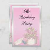 Floral Pink & Silver 18th Birthday Kaart (Voorkant / Achterkant)