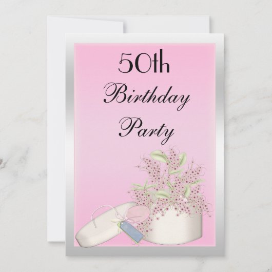 Floral Pink & Silver 50th Birthday Kaart (Voorkant)