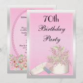 Floral Pink & Silver 70th Birthday Kaart (Voorkant / Achterkant)