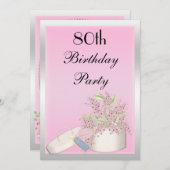 Floral Pink & Silver 80th Birthday Kaart (Voorkant / Achterkant)