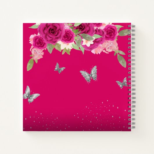 Floral Pink Silver Tiara Butterfly Guest Book Notitieboek (Achterkant)