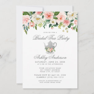 Floral Pink Silver Vrijgezellenfeest Tea Party nod Kaart