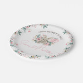 Floral Pink Some Bunny wordt een 1e verjaardag Papieren Bordje (Gekanteld)