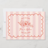 Floral Pink Stripe Botanical Save The Date Foto (Voorkant)