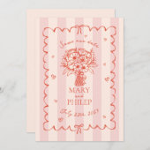 Floral Pink Stripe Botanical Save The Date Kaart (Voorkant / Achterkant)