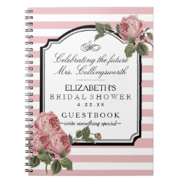 Floral Pink Stripes Girly Vrijgezellenfeest Guestb Notitieboek