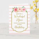  Floral Pink Stripes Niece Birthday Card Kaart (Gele Bloem)