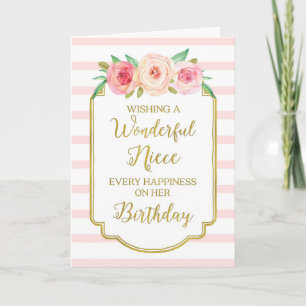 Floral Pink Stripes Niece Birthday Card Kaart