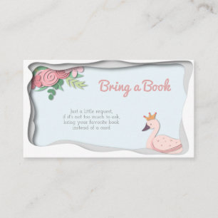 Floral Pink Swan Girl brengt Baby shower boeken me Informatiekaartje