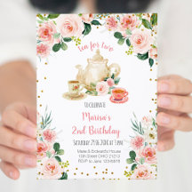Floral Pink Tea for Two Birthday Party Invitation