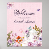 Floral Pink Tea Party Vrijgezellenfeest Welkomstbo Poster (Voorkant)