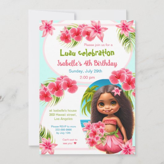 Floral Pink Tropical Aloha Luau Birthday Kaart (Voorkant)
