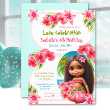 Floral Pink Tropical Aloha Luau Birthday