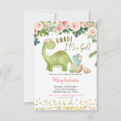 Floral Pink Tropical Dinosaur Baby shower Kaart (Voorkant)