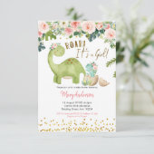 Floral Pink Tropical Dinosaur Baby shower Kaart (Staand voorkant)