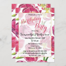 Floral Pink Tulips Birthday Party Kaart
