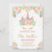 Floral Pink Unicorn Birthday Kaart (Voorkant)