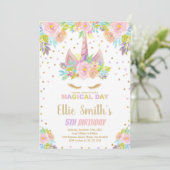 Floral Pink Unicorn Birthday Kaart (Staand voorkant)