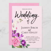 Floral Pink Violet Waterverf Romantic Wedding