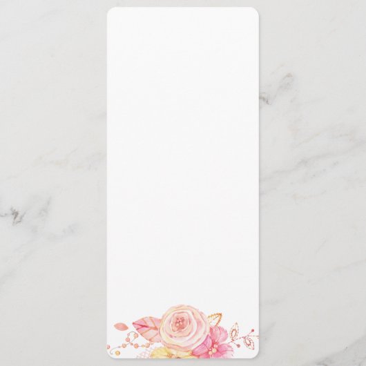 Floral Pink Vrijgezellenfeest Menu Kaart (Achterkant)